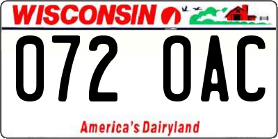 WI license plate 072OAC