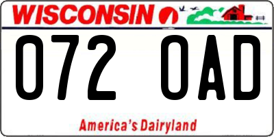 WI license plate 072OAD