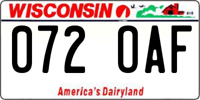 WI license plate 072OAF