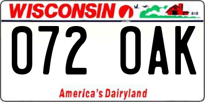 WI license plate 072OAK