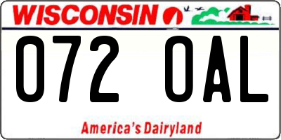 WI license plate 072OAL