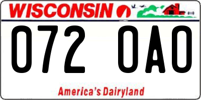 WI license plate 072OAO
