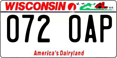 WI license plate 072OAP