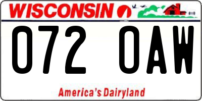 WI license plate 072OAW