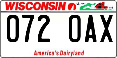 WI license plate 072OAX