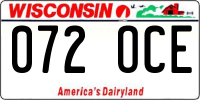 WI license plate 072OCE