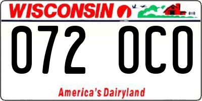 WI license plate 072OCO