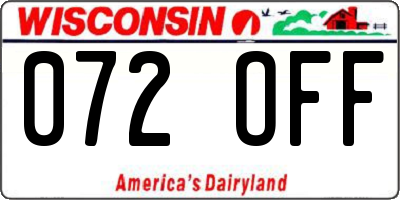 WI license plate 072OFF