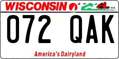 WI license plate 072QAK