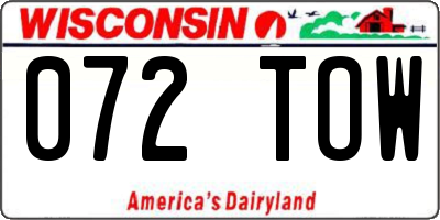 WI license plate 072TOW