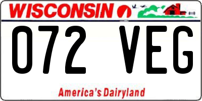 WI license plate 072VEG