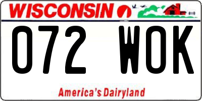 WI license plate 072WOK