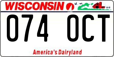 WI license plate 074OCT