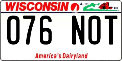 WI license plate 076NOT
