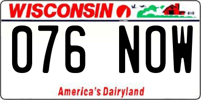 WI license plate 076NOW