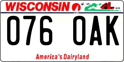 WI license plate 076OAK
