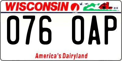 WI license plate 076OAP