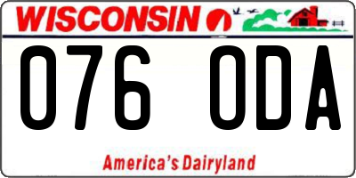WI license plate 076ODA