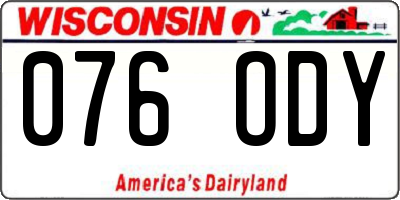 WI license plate 076ODY
