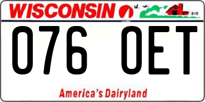 WI license plate 076OET