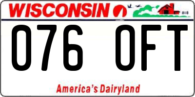 WI license plate 076OFT