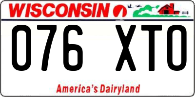 WI license plate 076XTO