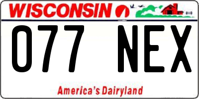 WI license plate 077NEX