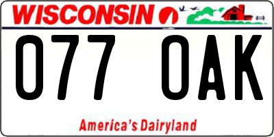 WI license plate 077OAK
