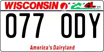 WI license plate 077ODY