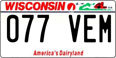 WI license plate 077VEM