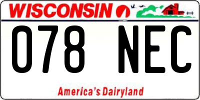 WI license plate 078NEC