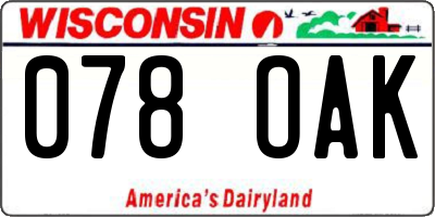 WI license plate 078OAK