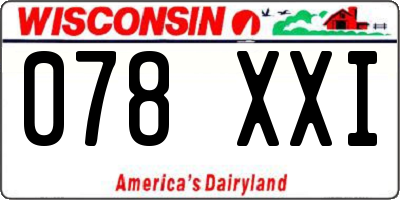 WI license plate 078XXI
