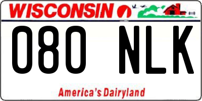 WI license plate 080NLK