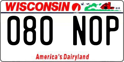 WI license plate 080NOP