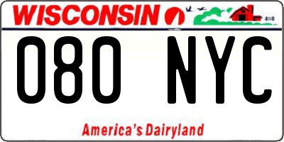 WI license plate 080NYC