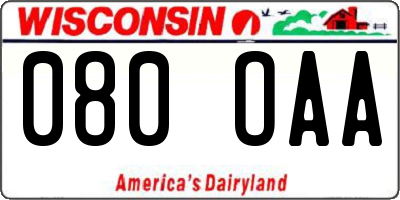 WI license plate 080OAA