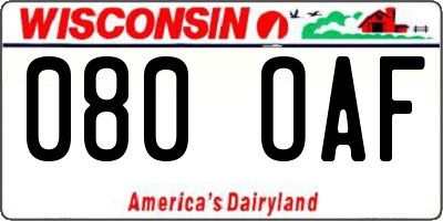 WI license plate 080OAF