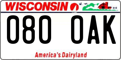 WI license plate 080OAK