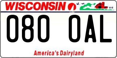 WI license plate 080OAL