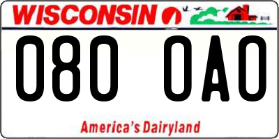 WI license plate 080OAO