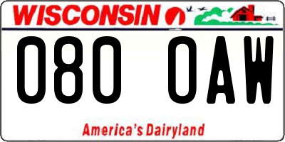 WI license plate 080OAW