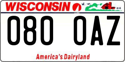 WI license plate 080OAZ