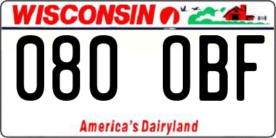 WI license plate 080OBF