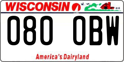 WI license plate 080OBW