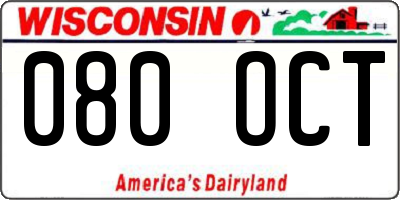 WI license plate 080OCT