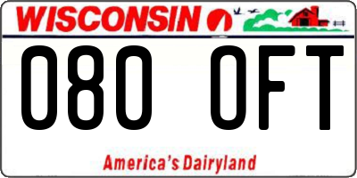 WI license plate 080OFT