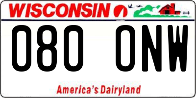 WI license plate 080ONW