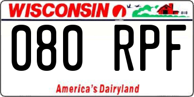 WI license plate 080RPF