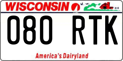 WI license plate 080RTK